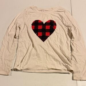 Kids Cream Long-Sleeve Top with Red & Black Buffalo Plaid Heart- reversible